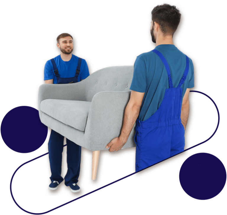 Facchini trasportano una poltrona con grafica logo www.youservice.it